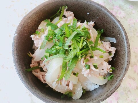 ネギと大葉の塩豚丼